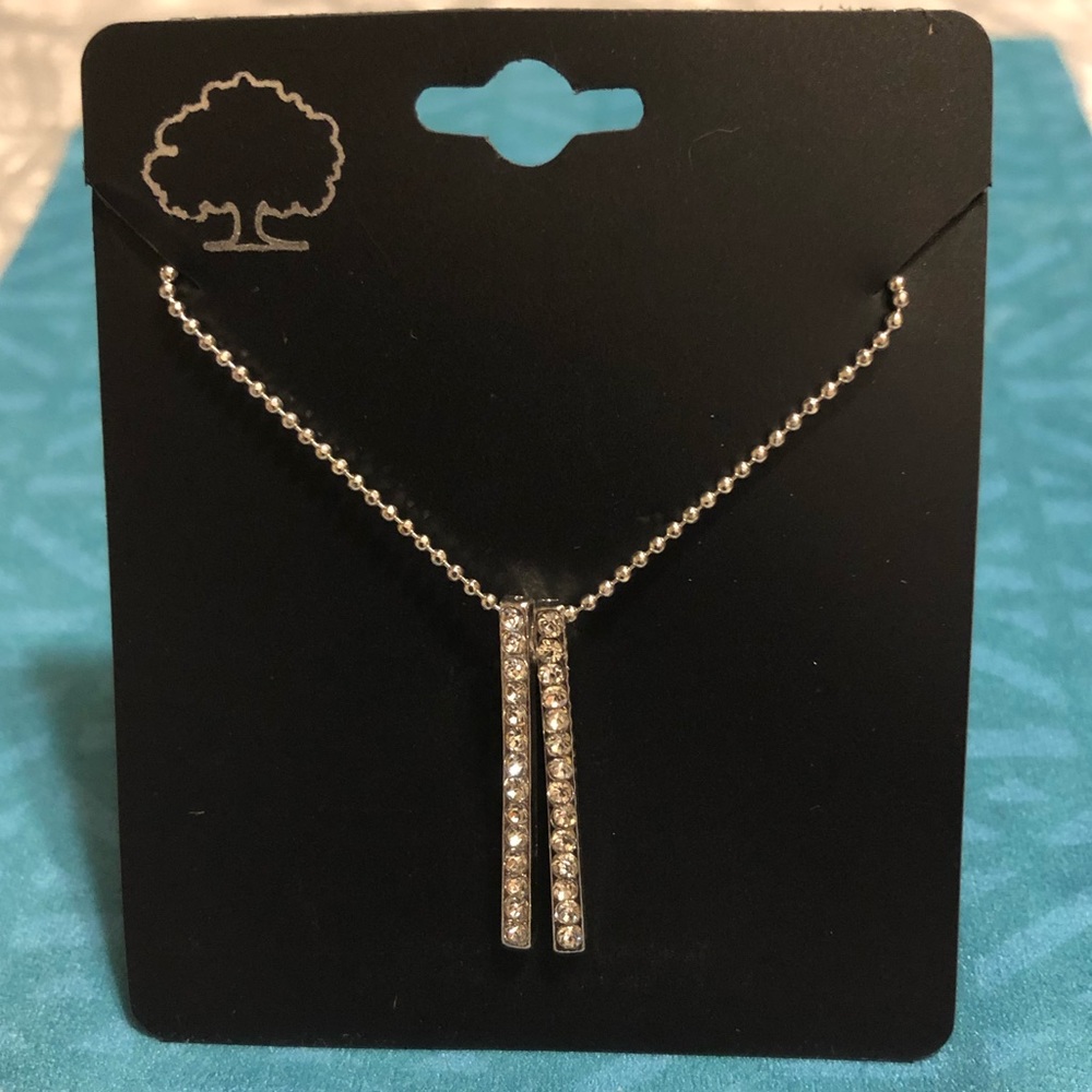 SILVER TONE 2 BAR RHINESTONE PENDANT & CHAIN